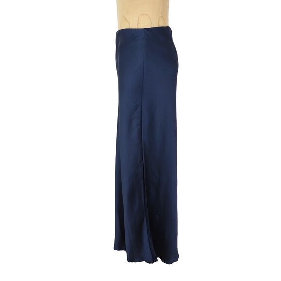 MADEWELL Satin Slip Maxi Skirt 14 Indigo Blue Slit Pull On - Picture 5 of 6